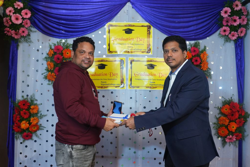 a man handing a gift to another man